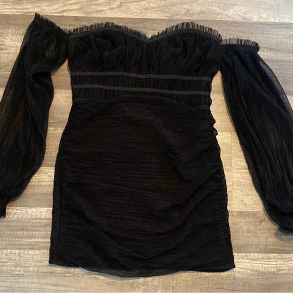 Majorelle Zata Mini Dress Black Ruched Long Sleeve Off Shoulder small REVOLVE - Picture 5 of 8